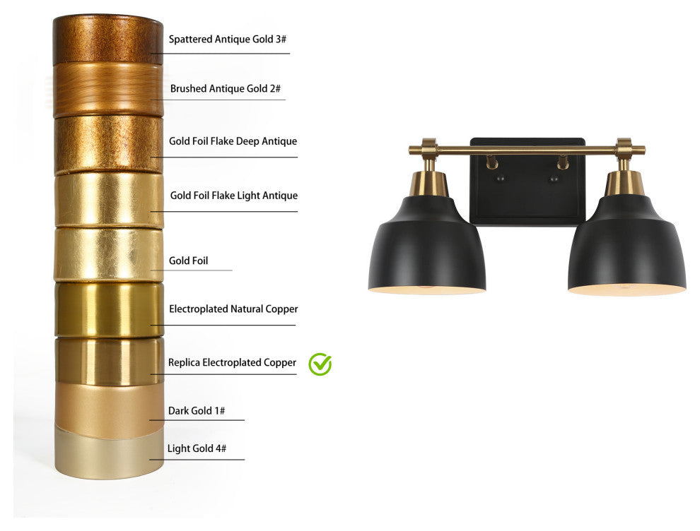 LNC 4-Light Modern Matte Black & Polished Gold Dome Vanity Lights for Bathroom, 2 Lights
