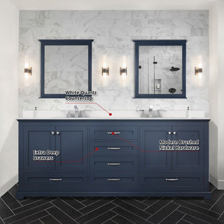 Dukes 80" Navy Blue Double Square Sink Vanity with Quartz Top, No Mirror