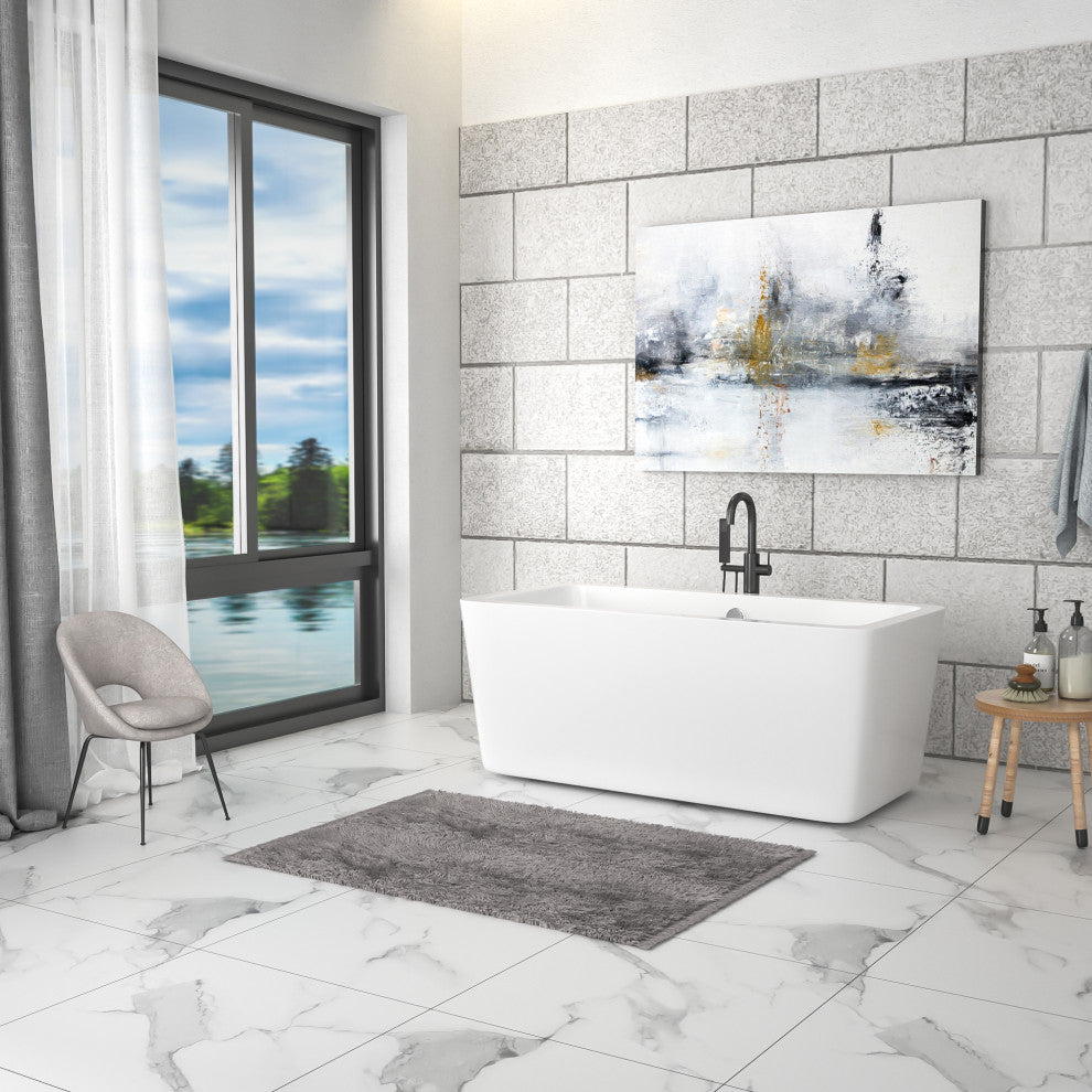 67 in. Acrylic Rectangular Flatbottom Freestanding Soaking Bathtub in White