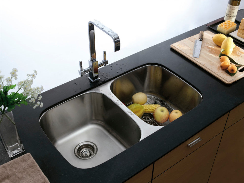 Gourmetier Undermount Double Bowl Kitchen Sink, Brushed