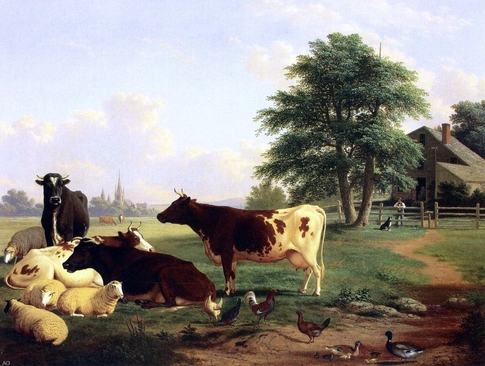 Thomas Hewes Hinckley Landscape-: Cattle- Woman Wall Decal