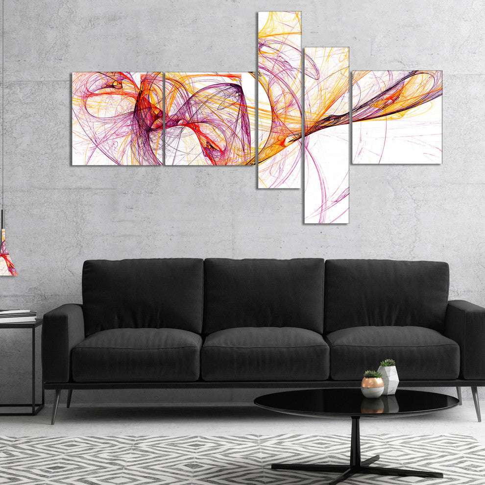 Wisps of Smoke Orange Purple, Abstract Canvas art print, 60"x32", 5 panels