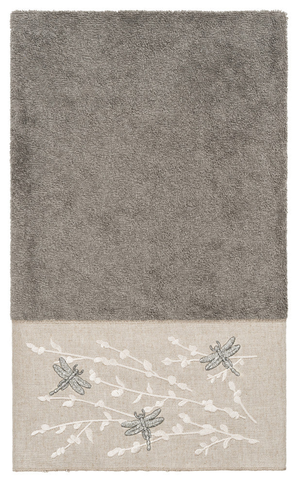 Linum Home Turkish Cotton Braelyn 3-Piece Embellished Towel Set, Dark Gray