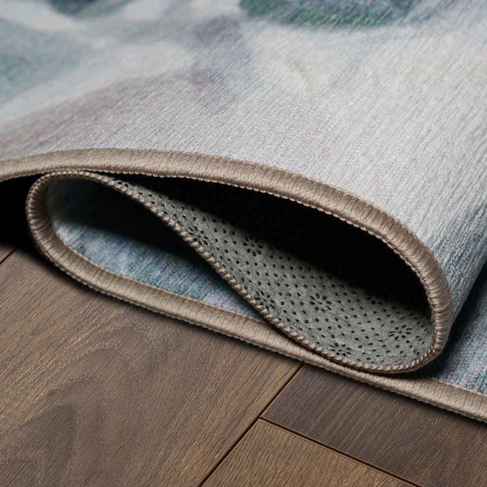 My Magic Carpet Washable Rug Sasha Floral Cream Blue, 3' X 5'