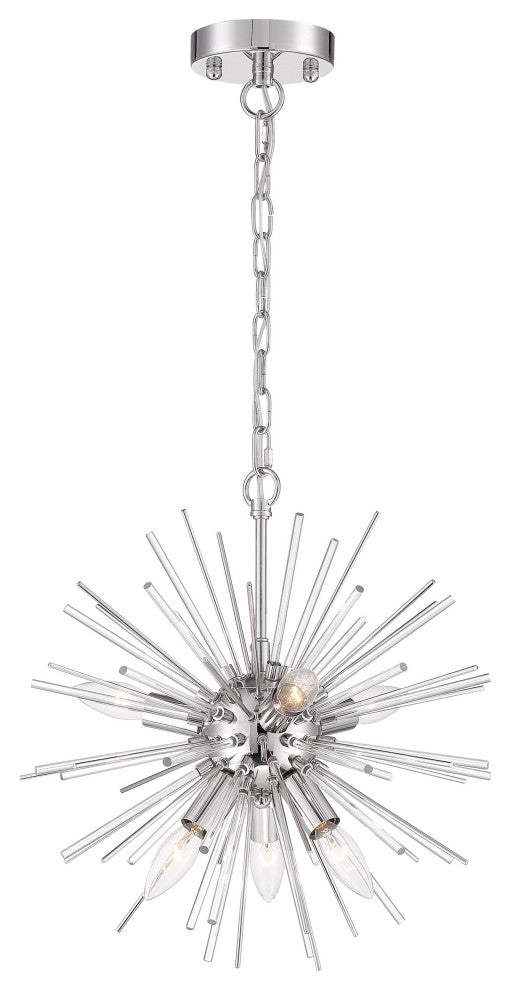 Cirrus - 6 Light Chandelier - with Glass Rods - Polished Nickel Finish