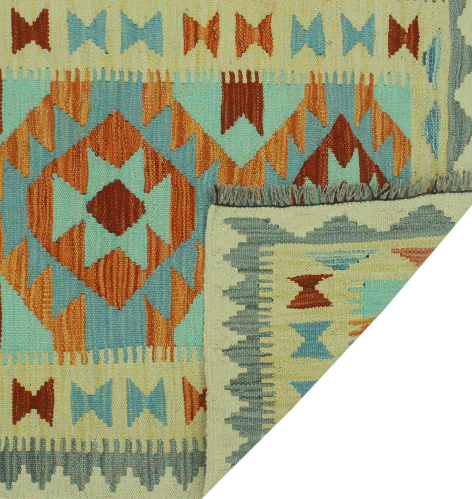 Sangat Kilim Aflah Ivory/Burgundy Runner, 2'6x7'9