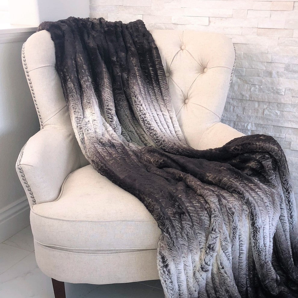 Chocolate Brown Ivory Faux Fur Luxury Throw