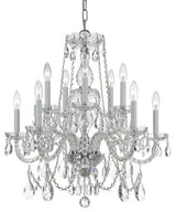 Traditional Crystal 10-Light Chandelier, Polished Brass