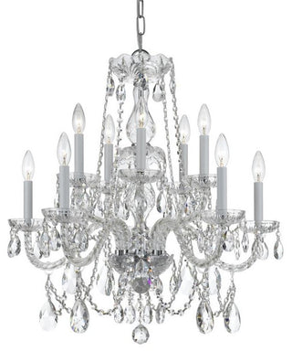 Traditional Crystal 10-Light Chandelier, Polished Brass