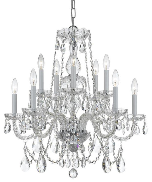 Traditional Crystal 10-Light Chandelier, Polished Brass