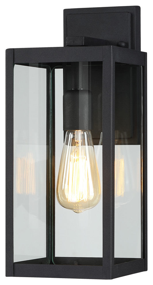 15"H Outdoor Black Modern Wall Lantern Sconce Light