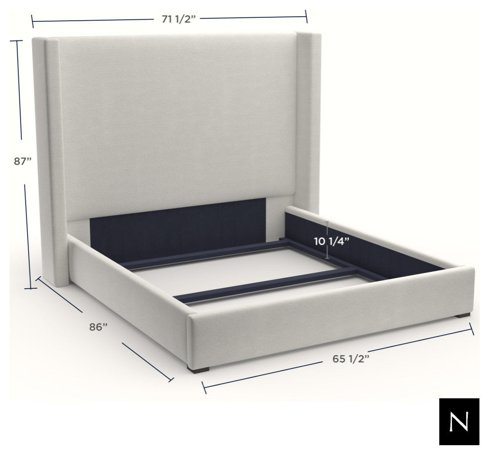 Nativa Interiors Aylet Horizontal Channel Tufted Bed, Gray, Queen, High Headboard