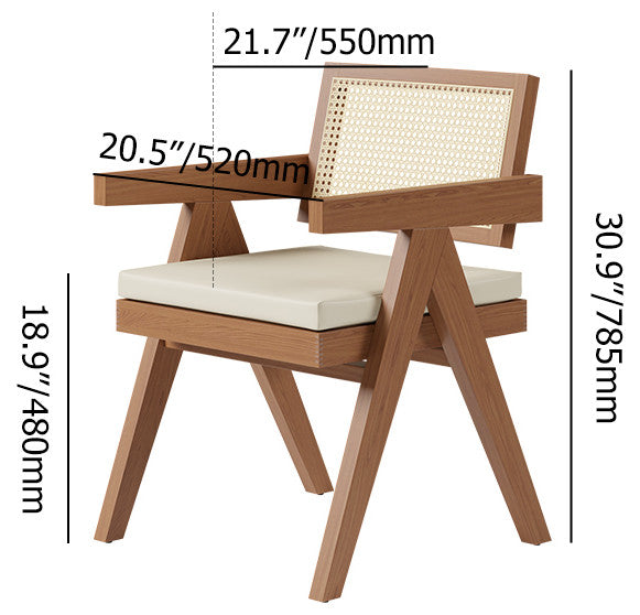 Archic Japandi Rattan Dining Chair, Walnut, With Upholstery