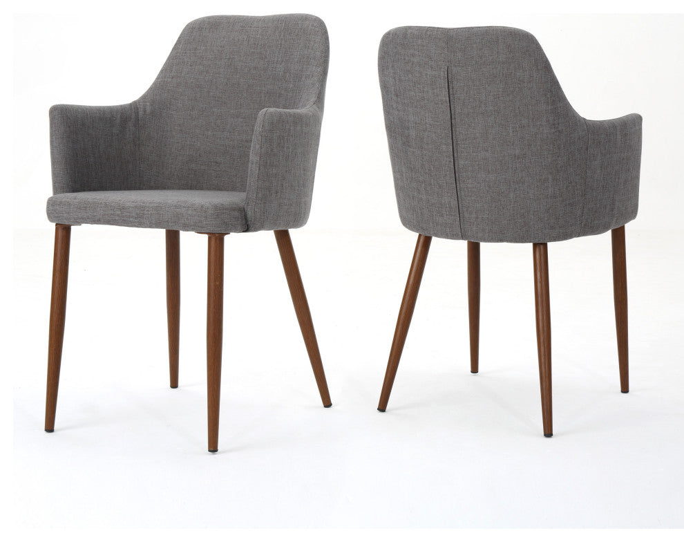 GDF Studio Serra Mid Century Fabric Dining Chairs, Set of 2, Light Gray/Dark Brown