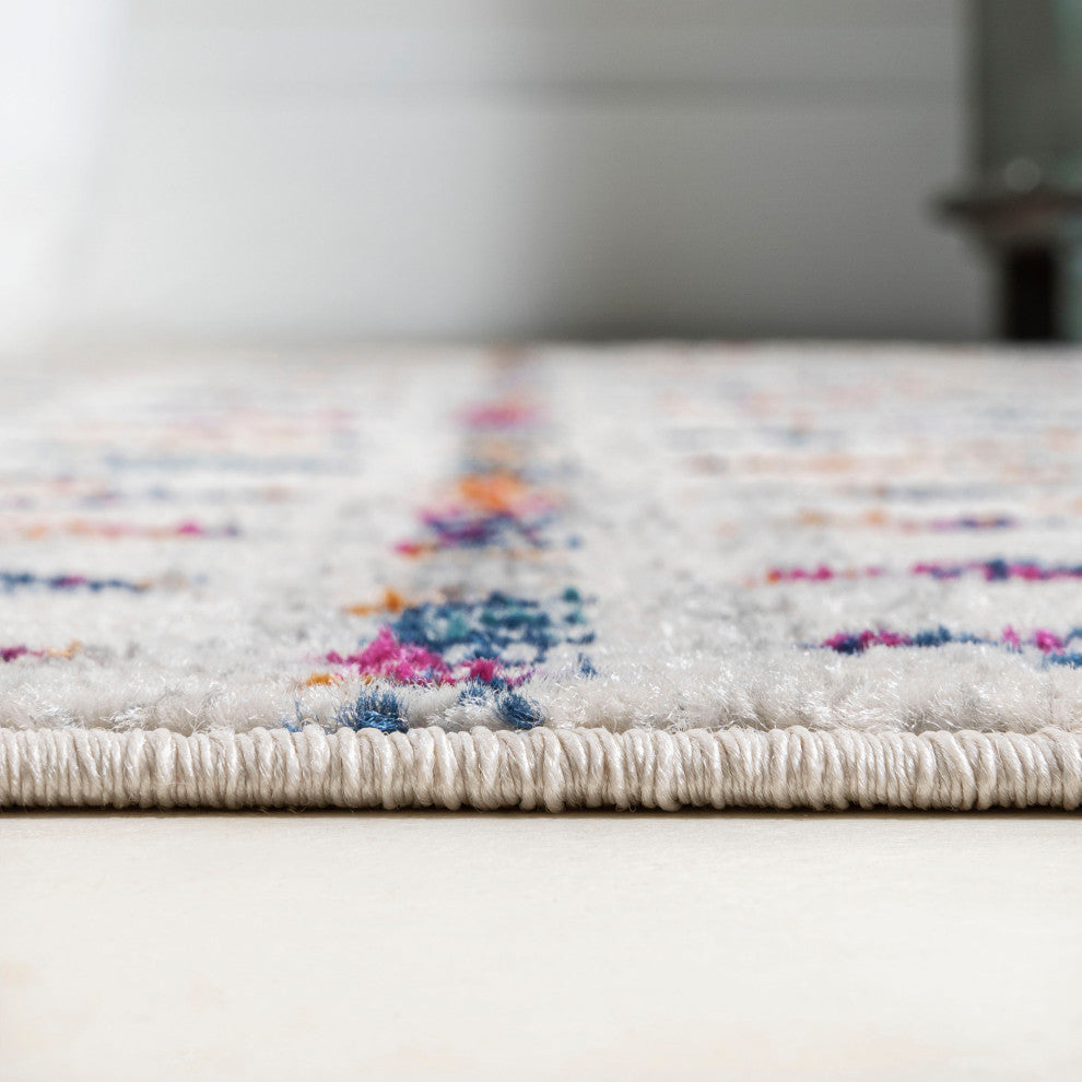 Moroccan HYPE Boho Vintage Diamond Runner Rug, Cream/Multi, 8 X 10
