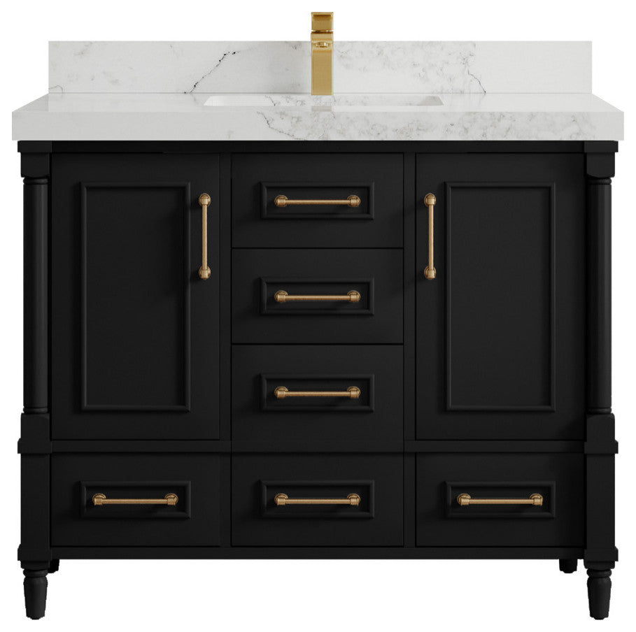 Aberdeen 42 Single Sink Bath Vanity in Black 2" Calacatta Nuvo