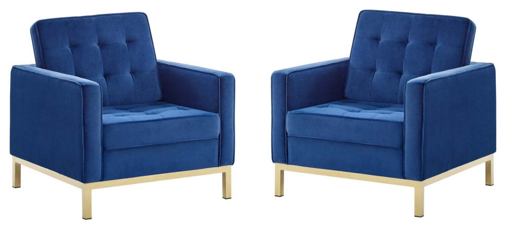 Loft Gold Stainless Steel Leg Performance Velvet Armchair Set of 2
