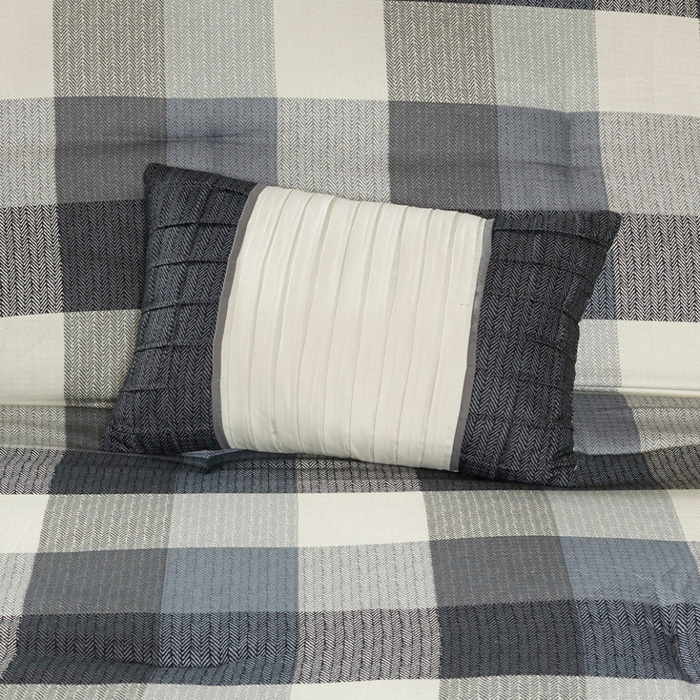 Madison Park Ridge Cabin Farmhouse Buffalo Check Comforter Set, Grey