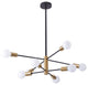 8-Light Modern Sputnik Ceiling Light Chandelier, Black with Brass Pendant Light