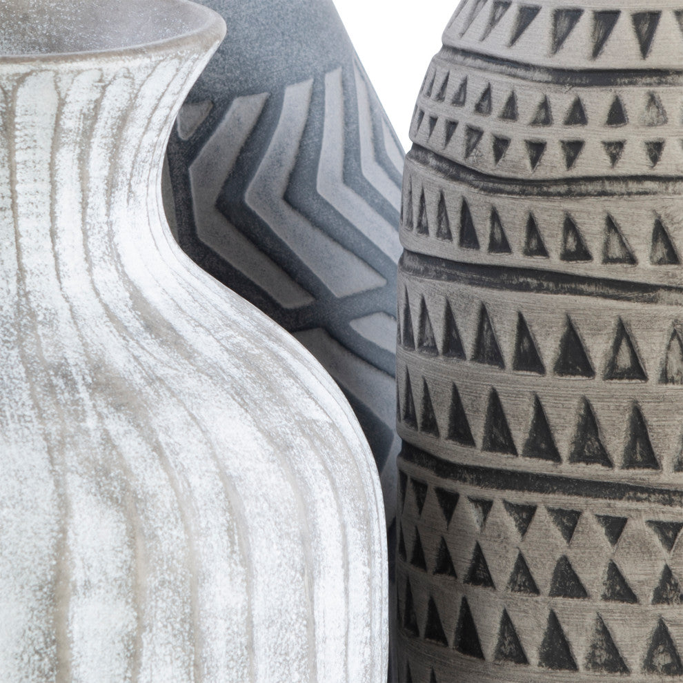 Uttermost - 17716 - Vases, S/3 - Natchez - Gray, Charcoal, And Natural Beige