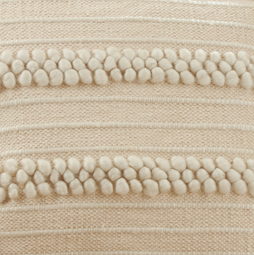 Striped Poly-Filled Throw Pillow With Pom Pom Design