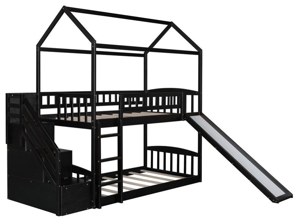 Espresso Twin Over Twin Playhouse Styled Bunk Bed