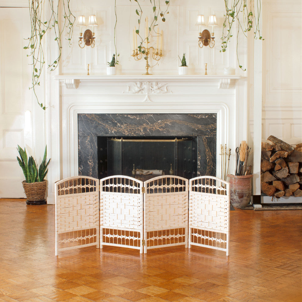 2 ft. Short Fiber Weave Room Divider White 4 Panels