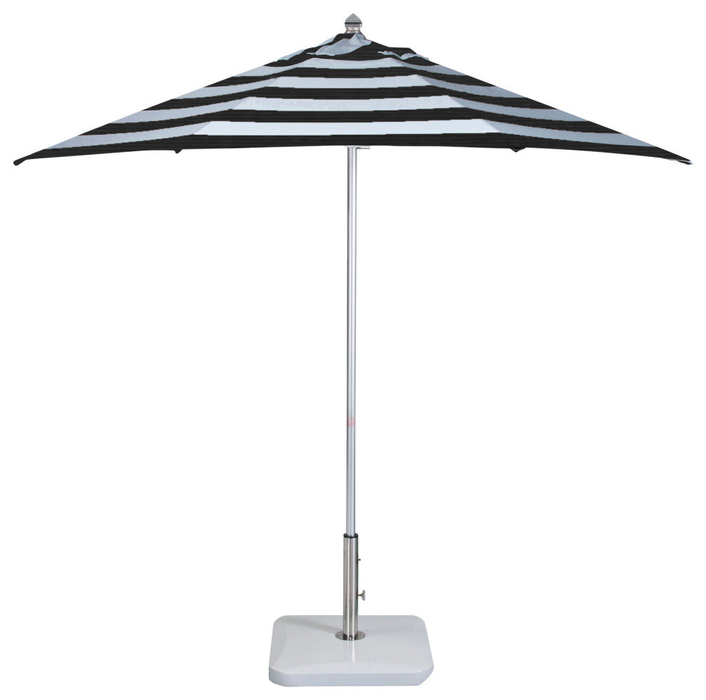 9'  Round Flexibe Commercial Umbrella, Silver, Sunbrella, Black Stripe
