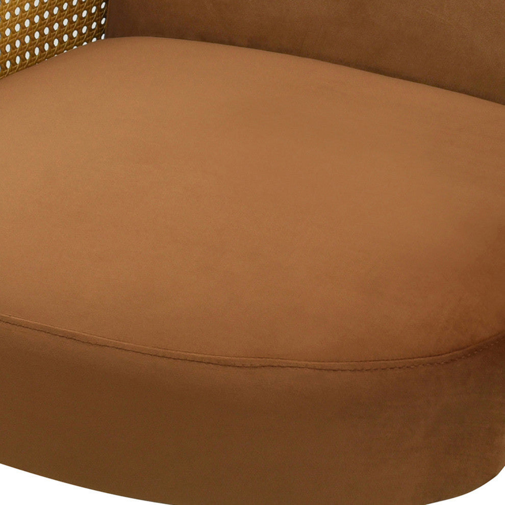 GDF Studio Mid-Century Modern Velvet Rattan Accent Chair, Brown