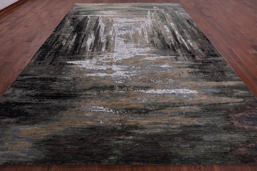 10' 0" X 14' 0" Modern Wool and Silk Handmade Rug Q7205