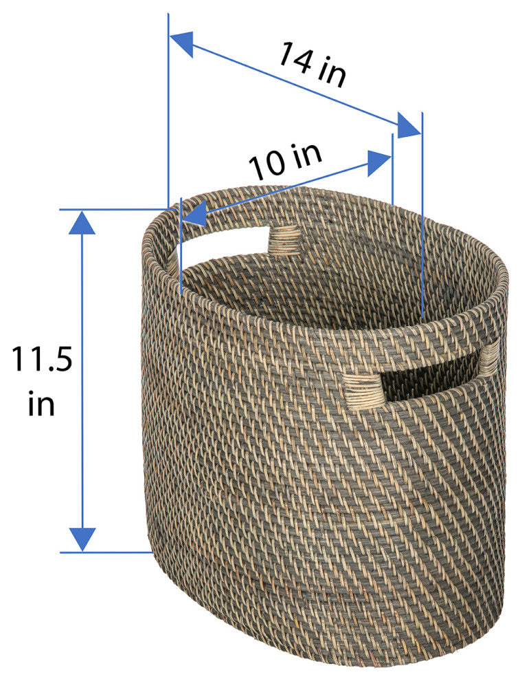 Loma Rattan Oval Magazine Rack, Gray-Brown