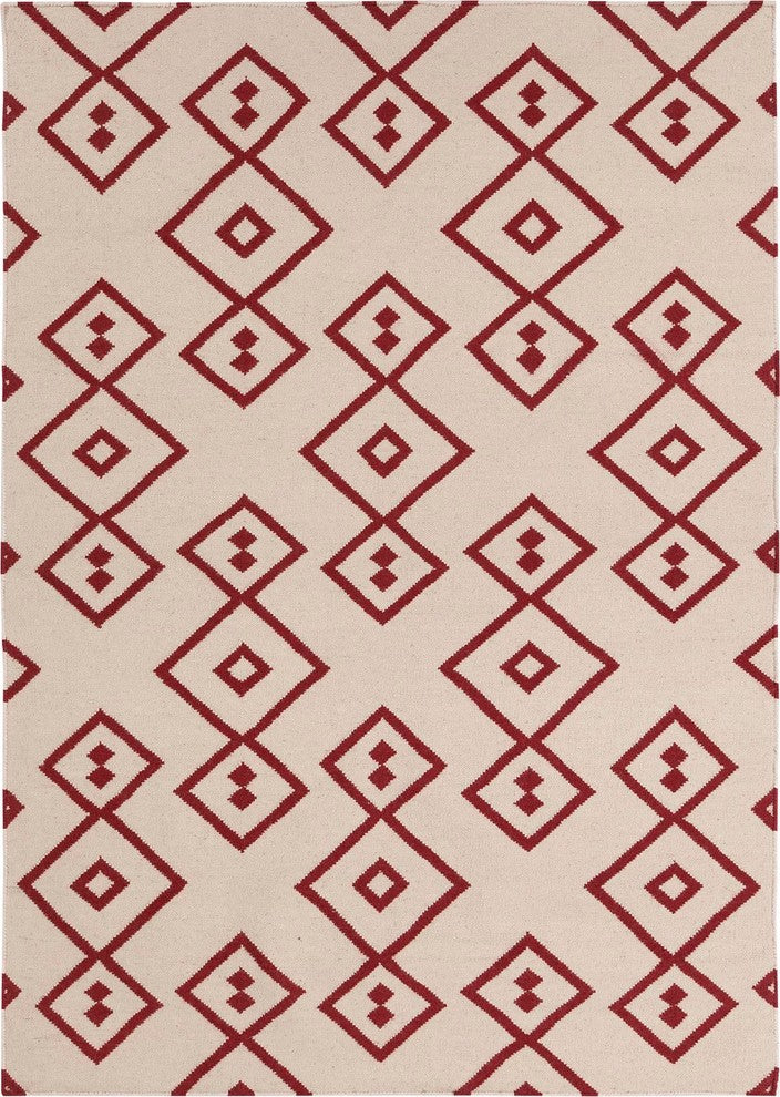 Lima Contemporary Area Rug, Red and Cream, 5''x7''