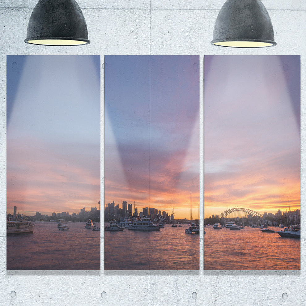 "Ferry in Sydney Harbor at Sunset" Metal Wall Art, 3 Panels, 36"x28"