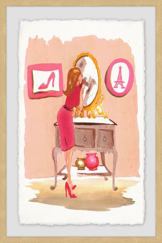 "Putting on Lipstick" Framed Painting Print, 16"x24"