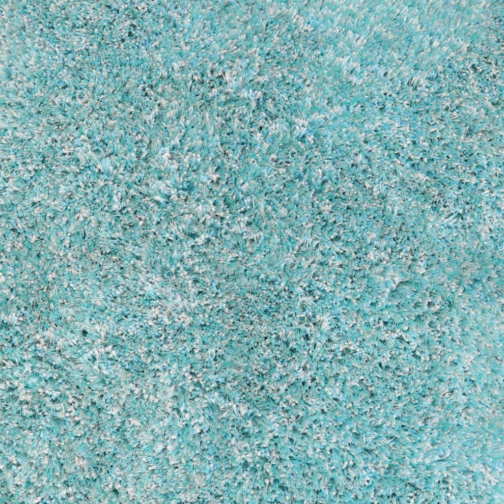 HAND TUFTED SHAG POLYESTER ECO-FRIENDLY AREA RUGS- Turquoise&White Color, Solid