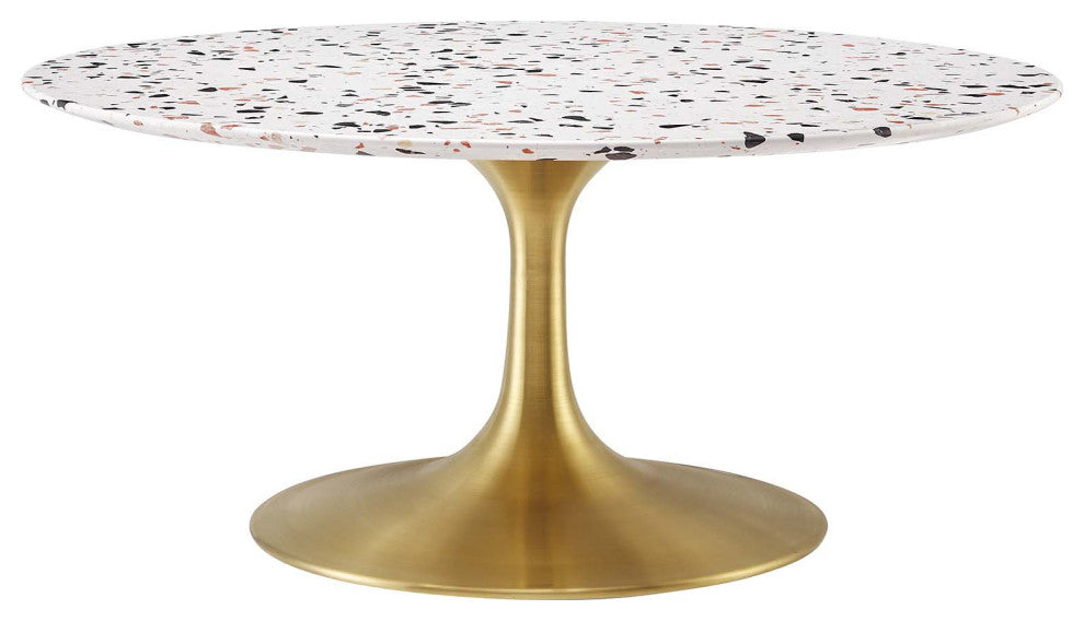 Lippa 36" Round Terrazzo Coffee Table, Gold White