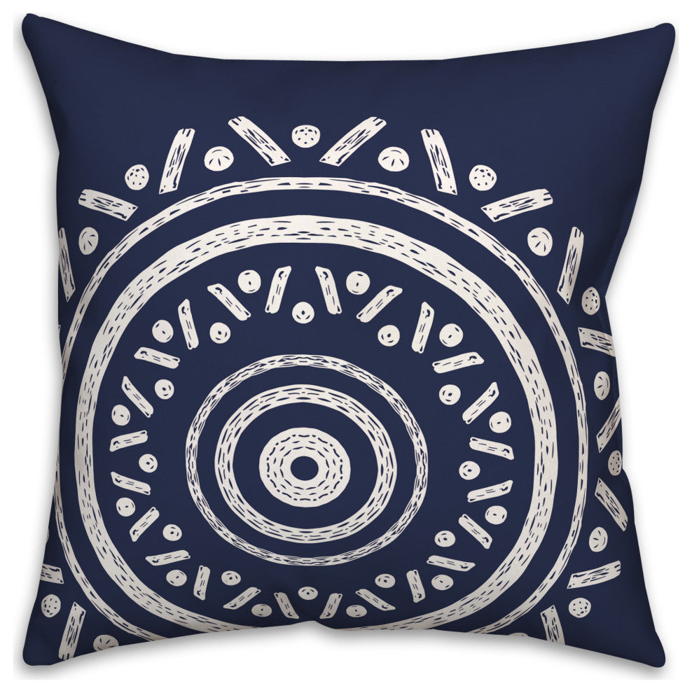 Simple Navy Boho Circle 18x18 Indoor/Outdoor Pillow