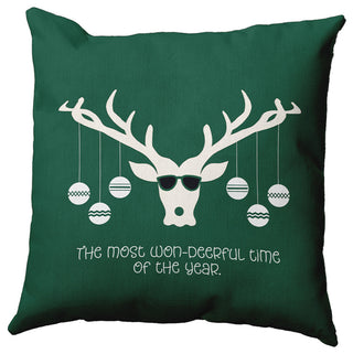 Cool Christmas Deer Accent Pillow, Forest Green, 16"x16"