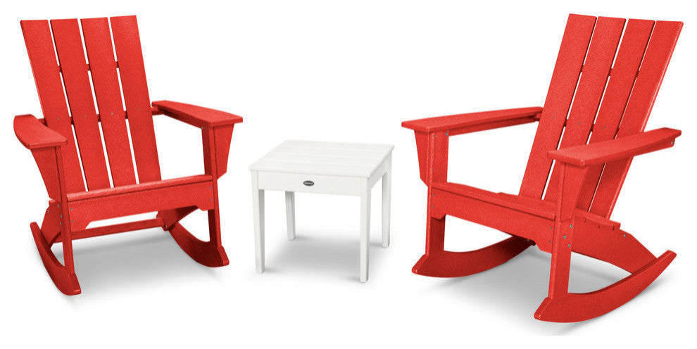 Polywood Quattro 3-Piece Rocker Set, Sunset Red/White