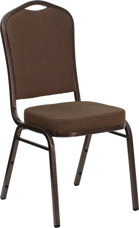 Crown Back Stacking Banquet Chair in Brown Patterned Fabric