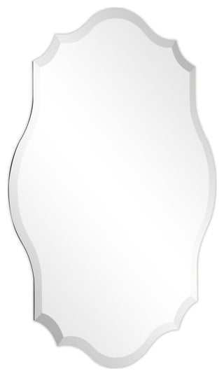 Frameless Beveled Oblong Scalloped Wall Mirror, 1"-Beveled Edge, 24"x32"