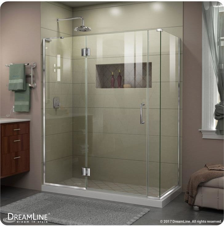 Unidoor-X Shower Enclosure, Left-Wall Bracket, Chrome, 57"x30.38"