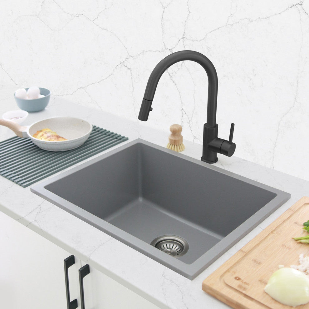 STYLISH 22"Dual Mount Single Bowl Gray Granite Kitchen Sink