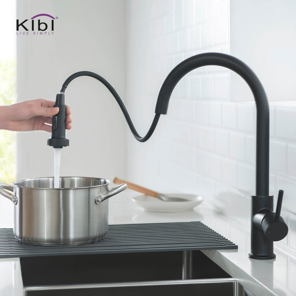 Casa Single Handle Pull Down Faucet, Matte Black, W/ Soap Dispenser