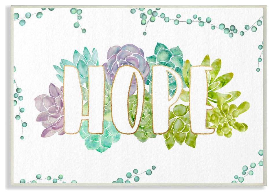 Stupell Industries Hope Succulent Flowers Green Purple, 13 x 19