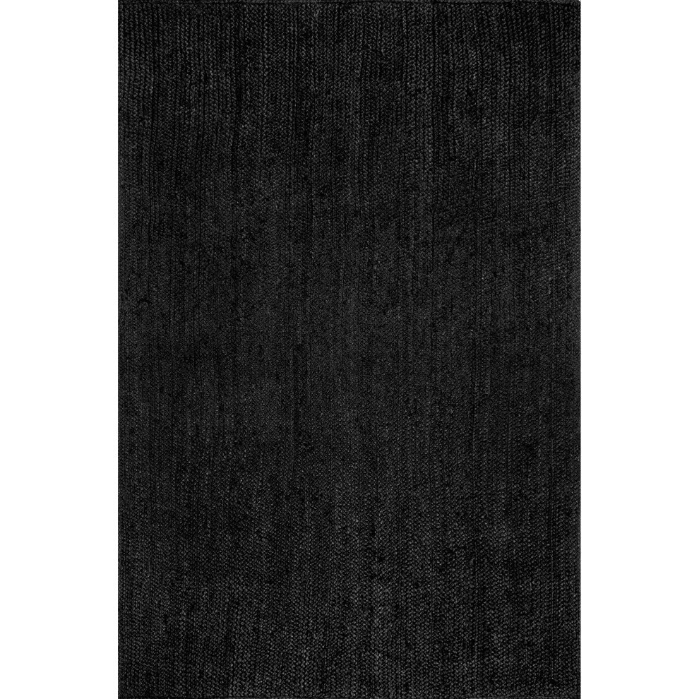 Nuloom Rigo Hand Woven Farmhouse Jute Area Rug, Black 3'x5'Oval