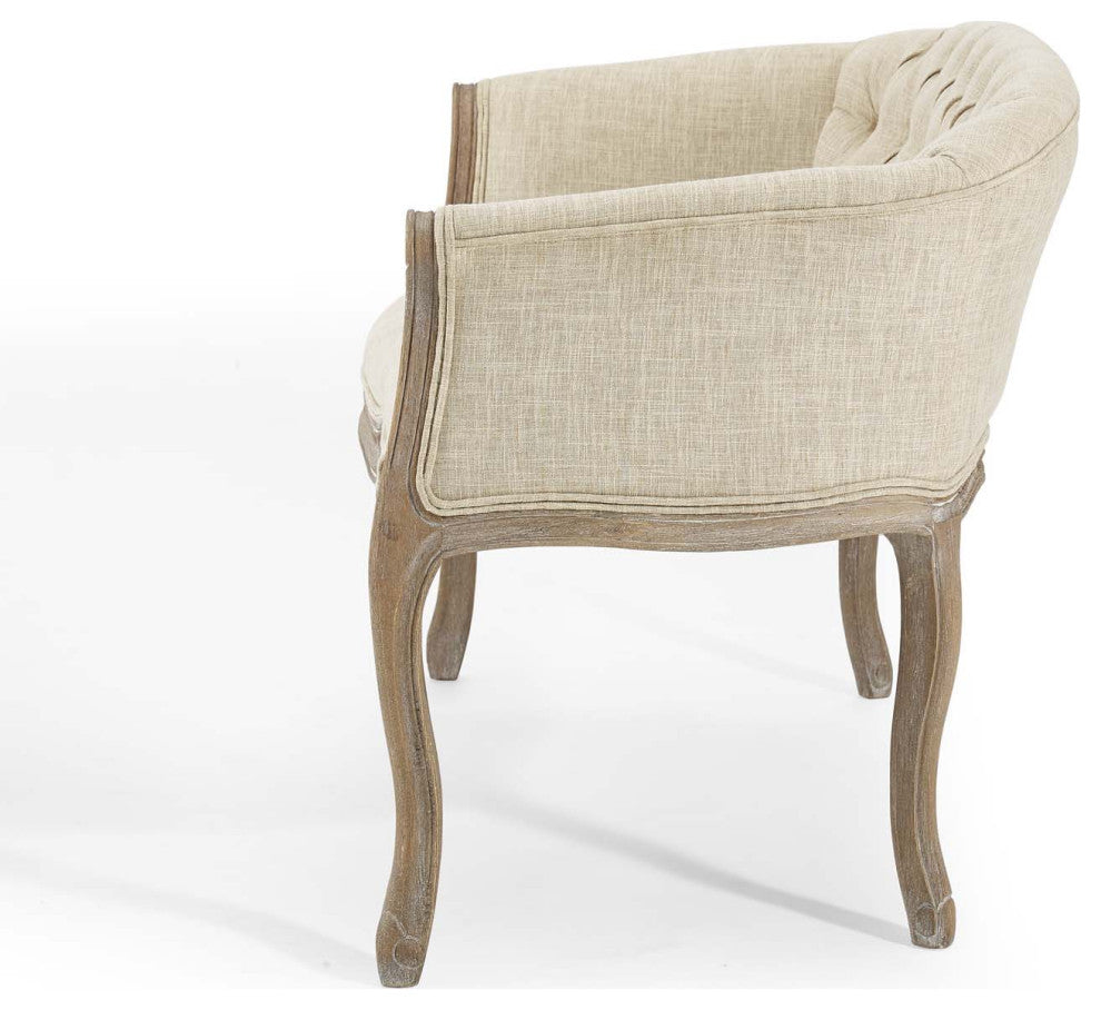 French Vintage Loveseat Sofa, Fabric, Wood, Beige, Modern, Lounge Hospitality