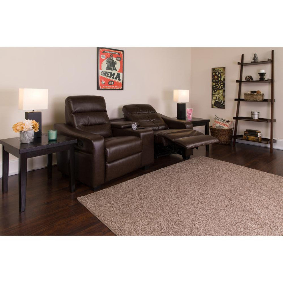 Futura Series 2-Seat Reclining Leather Seating Unit, Cup Holders, Brown