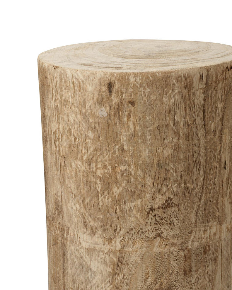 Rustic Natural Grain Wood Tree Stump Accent Table Column Raw Blond Organic Round