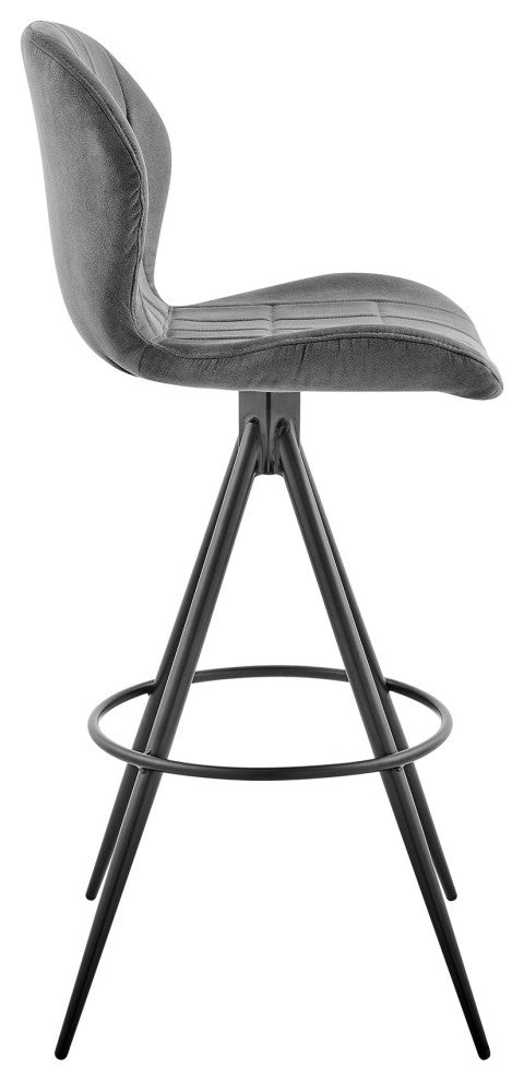 30" Charcoal Gray and Black Microfiber Squared Channel Bar Stool